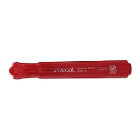 Universal Products Permanent Marker, Chisel Tip, Low Odor, Nontoxic, Red Ink, Dozen 7052
